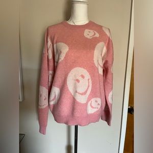 Cute Forever 21 Pink Sweatshirt with White Happy Faces Size Large
